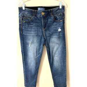 Democracy "Ab"solution distressed denim skinny jeans. Size 8P.